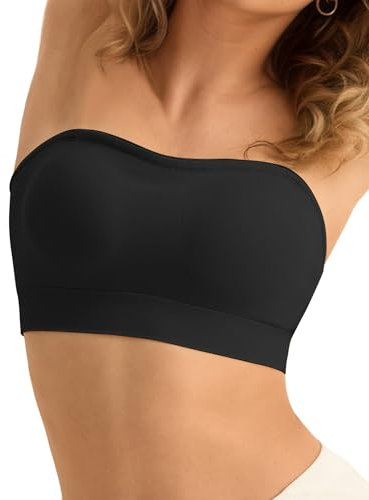 SHARICCA Reggiseno senza spalline da donna senza ferretto, senza cuciture, senza spalline, push up, senza cuciture, senza cuciture, con reggiseno imbottito in silicone antiscivolo, Nero , M