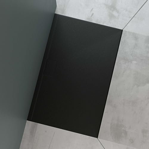 Mai & Mai Piatto Doccia 90x140 cm, Spessore 3cm, Piatto Doccia Rettangolare Ultrasottile in Resina Effetto Pietra, Antiscivolo Indistruttibile, Antracite Opaco, Geoma07