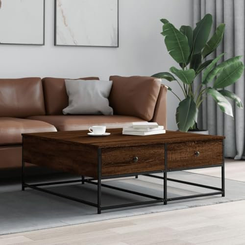 LVHUIDEH Couchtisch für Wohnzimmer Schlafzimmer oder Büro, Wohnzimmertisch mit Schubladen, Sofatisch, Beistelltisch, Moderner Stil, 100 x 99 x 40 cm, Holzwerkstoff + Metall