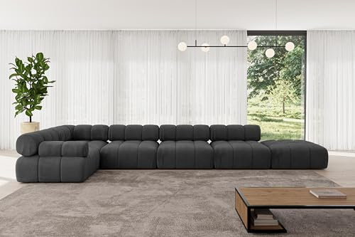 ALTDECOR Modulares Sofa Ecksofa in L-Form Corner modular Sofa Eckcouch Couch Wohnlandschaft Cauchsofa Polstersofa Felto-L3-475x190x70 cm Schwarz