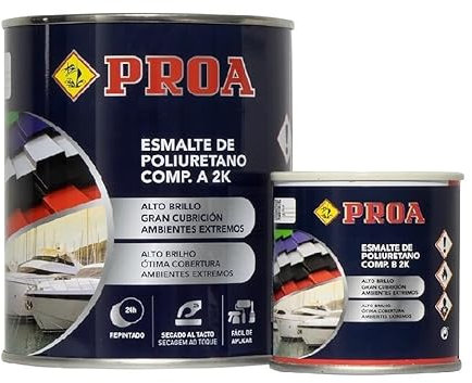 PROA ESMALTE POLIURETANO DOS COMPONENTES BRILLANTE. Gris Antracita RAL 7016. 750ML+100ML. Excelente adherencia para pintar sobre hierro, fibra, cristal.