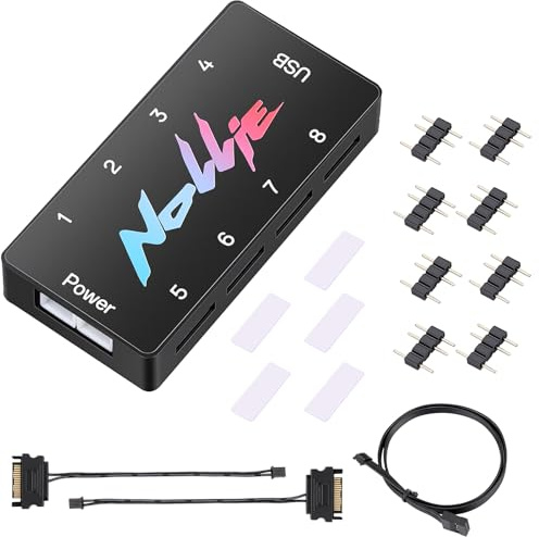Iesooy Controller ARGB 5V 3PIN - Controller ARGB alimentato SATA Hub illuminazione PC, 8 vie indirizzabile ARGB Splitter Supporto SignalRGB OpenRGB