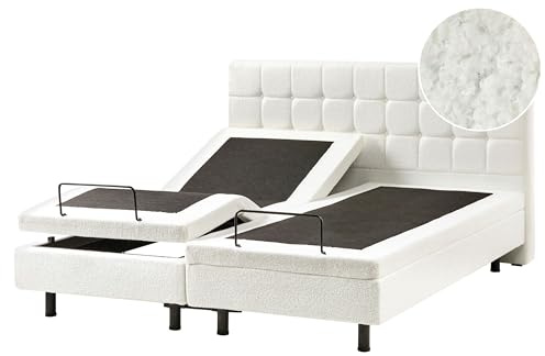 Beliani Modern EU King Size 5ft3 Electric Bed Adjustable Remote Control Boucle Off-White Duke
