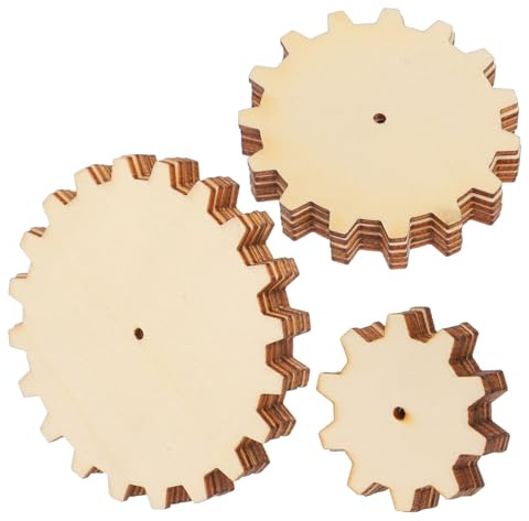 Holzzahnrad Ausschnitte für Kinder, 45 Stück, Beige | Naturholzscheiben mit Löchern, Rundes Bastelmaterial für Zuhause und Reisen, Selbstgemacht und Lernen