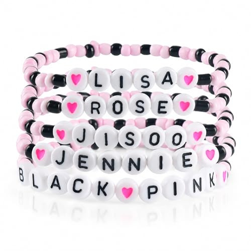 XIAZHDZ Pink Armband Set – Korea Pop Fan Schmuck für Mädchen & Frauen | Handgemachte Perlenarmbänder in Rosa & Schwarz | Elastisch & stilvoll | Geschenkidee für Fans