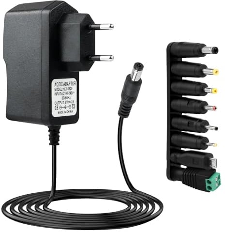 Alimentation 6V 2A, Adaptateur Secteur AC 230V vers DC 6V 2000mA | 1000mA 500mA 5.5*2.1mm avec 8 Fiches Amovibles Multiples, Chargeur AC/DC 100-240v 50-60hz pour LED Routeur CCTV et Appareils