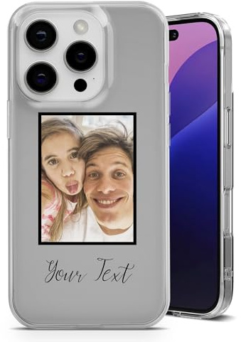 EMIT PRINT Personalisierte Collage Multi-Bilder Design Hülle für iPhone 6,7,8,X,Xr,11,12,13,14,15,16,17, Air,e Serie – Kristallklare stoßfeste TPU Schutzhülle - 1 Foto | Text