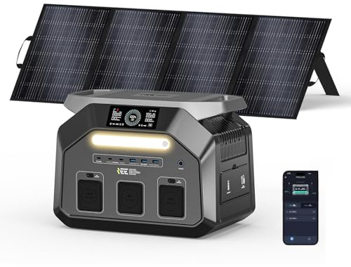 IEE P1800 Centrale Elettrica Portatile con Pannello Solare da 200W, 1024Wh Generatore Solare, Batteria LiFePO4, 25% Più Piccolo, APP, Portable Power Station per Campeggio, Camper, Casa