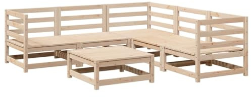 PUGYNBK 6-TLG. Garten-Sofagarnitur aus massivem Kiefernholz, modulare Outdoor Couchgarnitur für Terrasse und Garten, Latten-Design für Belüftung, max. 110 kg pro Sitzplatz