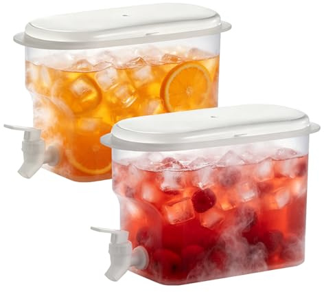 Verve Jelly 2 Pcs 3.5L Fridge Water Dispenser, Plastic Drinks Jug, Refrigerator Beverage Dispenser Bucket Container with Faucet for Cold Water, Party Drinks, Juice, Cocktail, Iced Tea