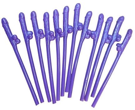 Hen Party Purple Reusable Willy Straws Pack of 12 Novelty Party