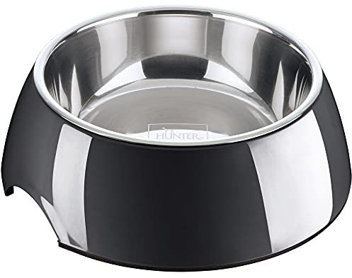 HUNTER Melamin-Napf, Futternapf, Trinknapf für Hunde und Katzen, herausnehmbarer Edelstahlnapf, 350 ml, schwarz