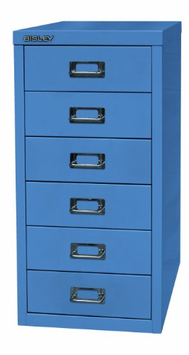 BISLEY MultiDrawer, 29 Series, A4, 6 Drawers, Metal, 605 Blue, 38 x 27.9 x 59 cm