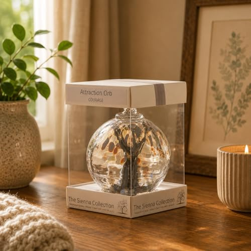 Sienna Glass Attraction Orb – 10cm Handcrafted Mouth-Blown Glass Ornament – Courage – Hanging Window Decoration – Keepsake Gift Boxed with Ribbon