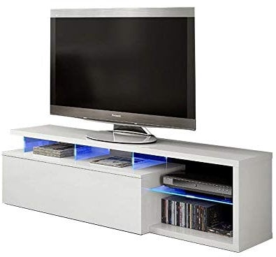 Habitdesign Modulo de TV Moderno, Mueble Salon, Modelo Blue-Tech, Color Blanco Brillo y Luces LED, Medidas: 150 cm (Ancho) x 43 cm (Alto) x 41 cm (Fondo)