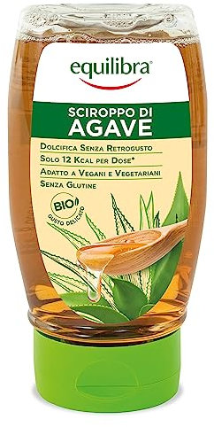 equilibra Integratori Alimentari, Sciroppo D'Agave, da Usare come Dolcificante per Bevande o Ingrediente per Dolci e Dessert, Bio e Senza Glutine, Gusto Delicato, 350 g