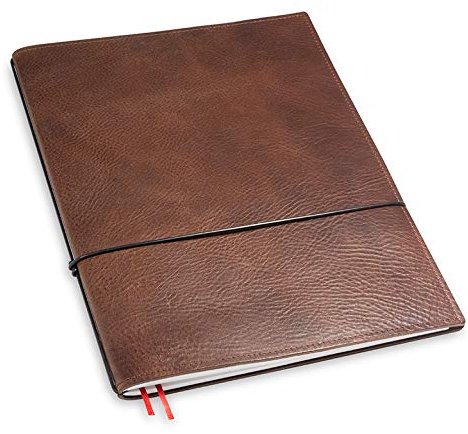 X17-A4+ Notizbuch/Personal Organizer | 9 mm dünn | braun kastanie, aus Leder. Nachfüllbar. Notizheft (blanko) mit Doppeltasche, Made in Germany.