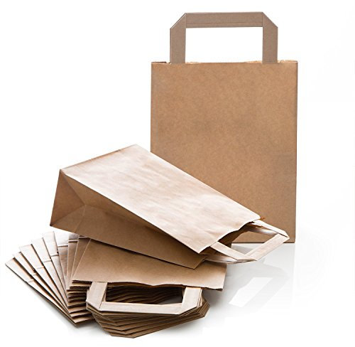 Logbuch-Verlag 10 kleine Papiertaschen Beutel mit Tragegriff Kraftpapier braun natur 18 x 8 x 22 cm mit Henkel