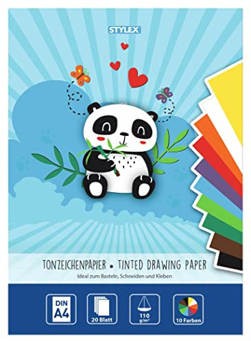 Stylex 46723 - Tonzeichenpapier, DIN A4, 110 g/m², 20 Blatt in 10 verschiedenen Farben, zum Basteln, Schneiden und Kleben