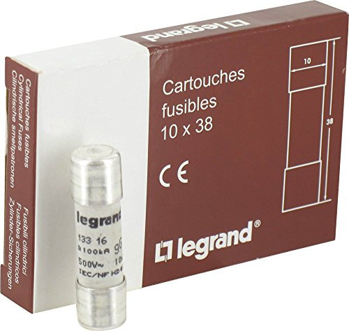 Legrand 013316 Type G Cartouche Industrielle Cylindrique sans Voyant, 10mmx38mm, 16A