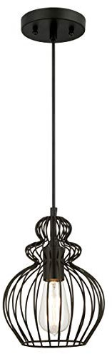 Westinghouse Lighting 61034 Pendelleucht mit 1 Lampe, Ausführung Matt Schwarz mit käfigförmigen Lampenschirm, Matte Black, 19.8 x 19.8 x 155.27 cm