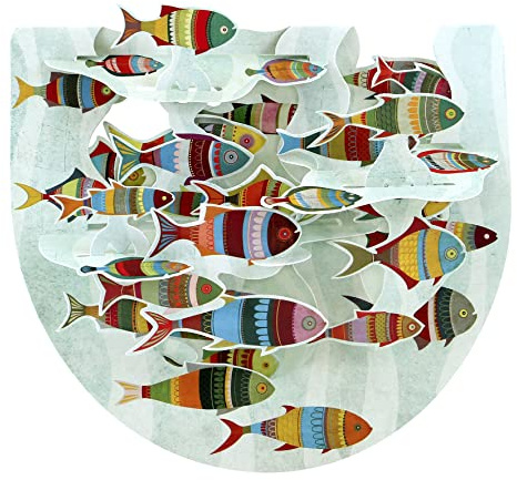 Santoro Popnrock, 3D-Pop-Up-Grußkarte – Fisch – für Herren, Damen, Kinder, Familie, Geburtstag (grün, orange, braun, 17 x 15 cm)