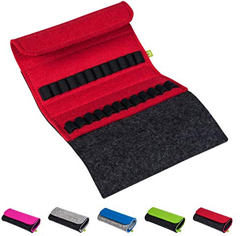 Homöopathische Taschenapotheke für Globuli, leer, Globuli-Tasche für 24 Globuli-Röhrchen (Glas), handgemacht aus echtem Filz (rot)