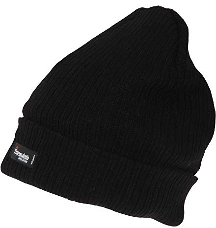 Herren Thinsulate Rippstrickmütze (Schwarz & Dunkelgrau), schwarz, grau, Einheitsgröße
