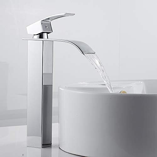 Waterfall Bathroom Counter Top Taps Bath Basin Mixer Tap Chrome Square Mono Brass Faucet