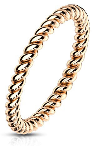 Paula & Fritz® Damenring 2mm schmal geflochten als Vorsteck-Ring Silber Gold Rose-Gold Edelstahl gedrehtes Seil R-M6957R_80