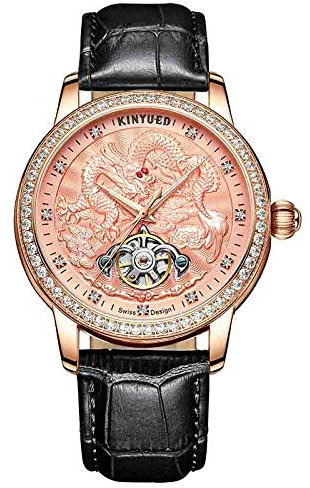 Armbanduhren,Kinyued Mechanische Uhren Automatik Tourbillion Skeleton Watch Edelstahl Wasserdicht, A