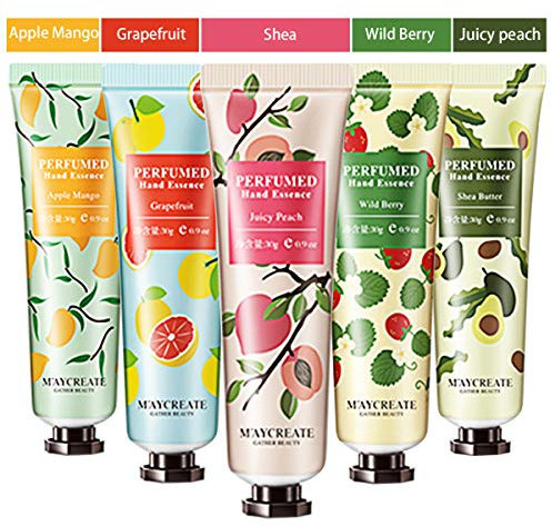 FERCAISH 5er Packung Fruchtextrakt Duft Handcreme, feuchtigkeitsspendende Handpflegecreme Reisegeschenkset mit Sheabutter für Männer und Frauen