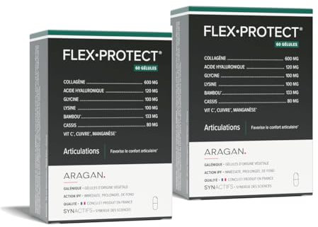 ARAGAN - Synactifs Lot de 2 FlexProtect - Complément Alimentaire Articulations - Collagène, Acide hyaluronique, Bambou, Cuivre - 120 gélules - 1 à 2 mois de prise - Fabriqué en France