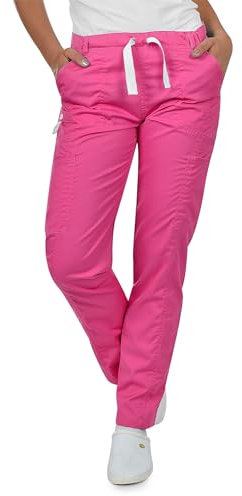 B-well Pantalon de Travail médical Dante 5 Poches, Unisexe avec Taille élastique et Poches arrières, Pantalon Uniforme avec Taille Moyenne et Taille élastique - Rose - XL
