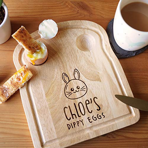 eBuyGB Personalised Dippy Eggs Breakfast Board, Egg & Soldiers, Toast Shaped Serving Board, Dippy Eggs and Toast, Easter, Birthday Gift for Kids, Children