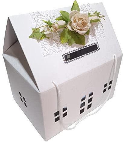 PuntoCasaStore SCATOLA PORTA BUSTE MATRIMONIO NOZZE CASETTA BIANCA 33X25X35 CM CON FORO X BUSTE