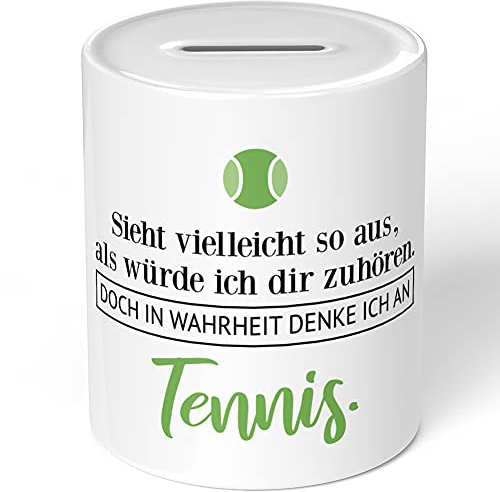 JUNIWORDS Spardose Sparbüchse, Sieht vielleicht so aus, als würde ich dir zuhören. Doch in Wahrheit denke ich an Tennis (1001712)