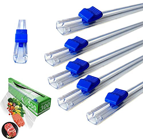 6pcs Plastic Film Cutter Reusable Foil Slide Cutters Self-Adhesive Two-Way Sliding Cutter Kitchen Plastic Wrap Slide Replacement Suitable for Plastic Wrap, Aluminum Foil Paper (Paste Style 32cm)