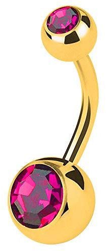 Piercingfaktor Bauchnabelpiercing Chirurgenstahl Bauch Bauchnabel Piercing Banane Stecker Anhänger mit Doppel Kristall Gold Pink 5mm x 8mm