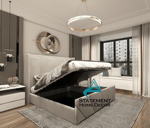 Upholstered Winged Bed Frame, Ottoman Storage Bed, Plush Velvet Bed With Storage, Double,Super King Bed Frames (Cream Plush Velvet, Super King)