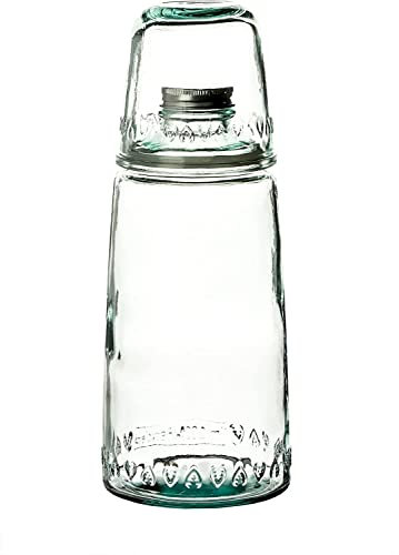 CRISTALICA Glasflasche Wasserkaraffe mit Becher Naturel Water 1L Recycling-Glas