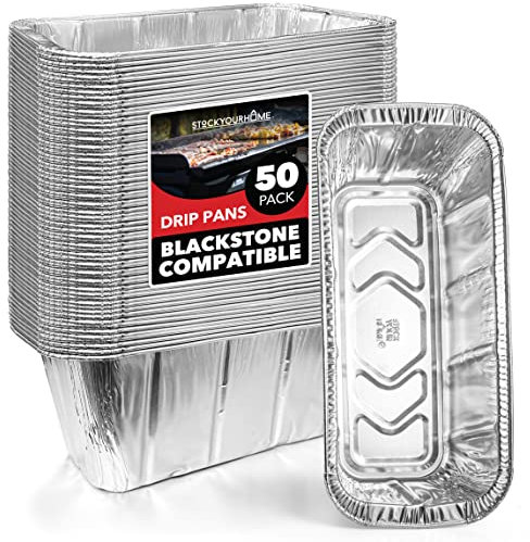 Stock Your Home Foliengrill-Tropfpfanne (50 Stück), kompatibel mit Blackstone 71,1 cm, 76,2 cm und 91,4 cm Grillplatte + 43,2 cm und 55,9 cm Tisch-Serie, Einweg-Ölauffangschale aus Aluminium,