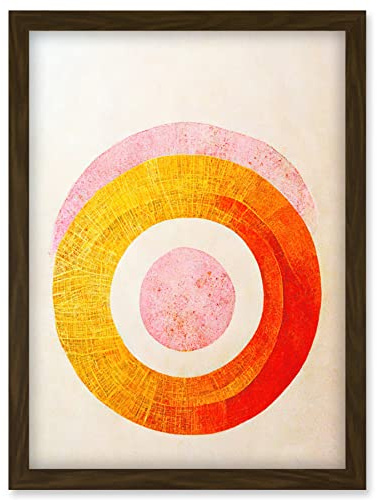Doppelganger33 LTD Boho Abstract Line Painting Pastel Patterned Autumn Circles Of Pink, Yellow And Orange Artwork Framed Wall Art Print A4