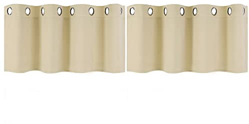 PiccoCasa 2er Set Vorhang Blickdicht Gardinen mit Ösen Verdunkelungsvorhang Kurz Scheibengardine Bistrogardine Modern für Küche Büros Wohnzimmer Schlafzimmer Beige 38H×132B cm