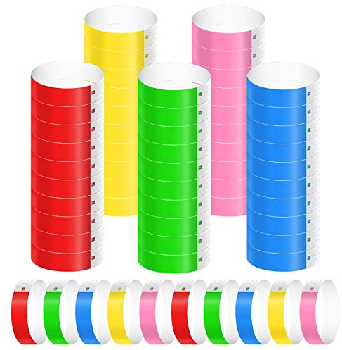 500 Stück Papierarmbänder, Wasserdicht Neon Armbänder Bändchen Papier für Events Bunt Handgelenk Party Bänder Papier Eintrittsarmbänder für Musikfestival Konzert Wettbewerb (5 Farben)