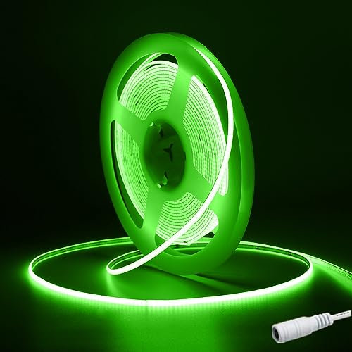 Tayire COB LED Streifen Grün, DC12V Neon Schneidbar LED Strip 5m 480LEDs/M, 2.7mm Biegbar LED Band Hohe Helligkeit LED Lichtband für Auto FPV Raum dekoration(Netzteil Nicht Enthalten