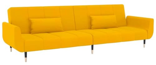 vidaXL Schlafsofa 2-Sitzer, Sofa Couch mit Schlaffunktion, Sofabett Gästebett mit 2 Kissen, Schlafcouch Bettsofa Wohnzimmer, Modern, Gelb Samt