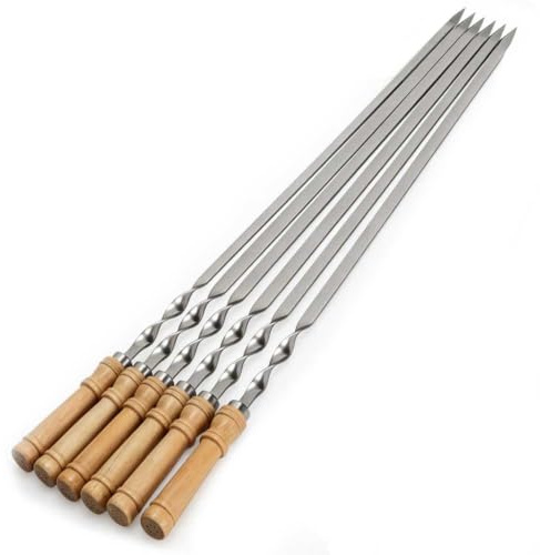 55cm BBQ Skewers Stainless Steel with Wooden Handles 6 Pack