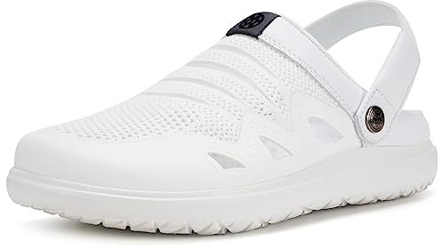 Zuecos Unisex Hombres Mujeres Zapatillas de Playa Sandalias Piscina Vernano Respirable Malla Antideslizante Ligero Casual Pantuflas,Blanco,45 EU