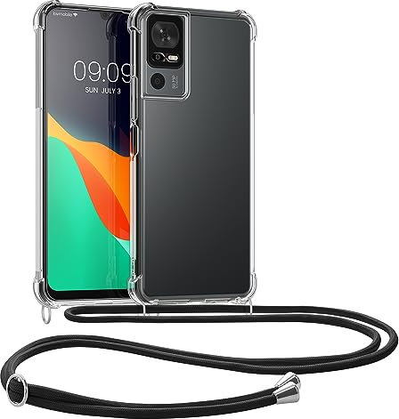 kwmobile Carcasa Compatible con TCL 40 SE Funda con Cuerda - Funda con Correa Colgante - Cordón Ajustable - Bordes elevados